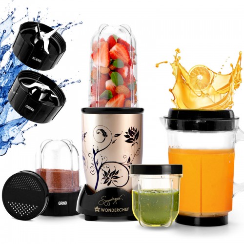 Nutri-blend 500W Mixer Grinder, 22000 RPM Motor, Smoothie Maker, Masala Grinder, Chutney Blender, 4 Unbreakable Jars, Recipe Book by Chef Sanjeev Kapoor, 2 Yr Warranty, Champagne